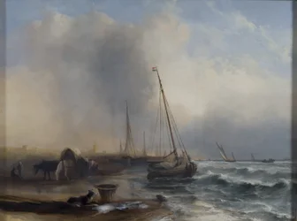 Meereslandschaft mit Booten und Figuren